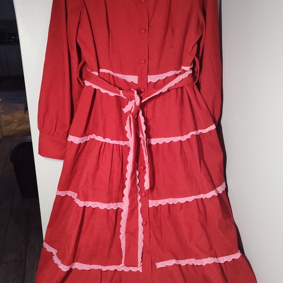 TCEC Vibrant Red Midi Dress with Pink Accents - Picture 2 of 3